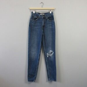Levis Premium 80s Mom Jeans Womens 24 Blue Denim High Rise Distressed 492